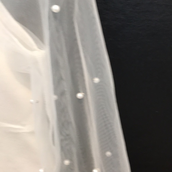 White top with sheer sleeves and pearl details, size small - Picture 3 of 8